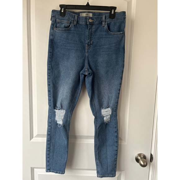 Topshop Denim - Topshop Moto Jamie Skinny Jeans Blue Ripped Knee High Waisted W34 L30 Distressed